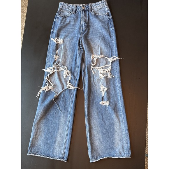 Vervet Jeans Denim - Vervet by Flying Monkey High Rise Crop Wide Leg Distressed Jeans Size 26